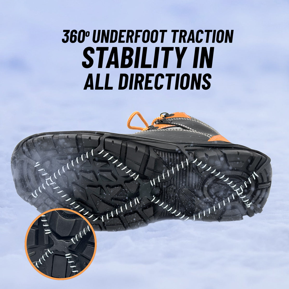 XPRO Walk Traction Cleats - 360-Degree Grip on Snow, Ice, & Multi-terrain Surfaces - Elastic Outer Band w/ Easy-On/Off Heel Tab & 1.2mm Zinc-coated Steel Coils - Abrasion & Rust Resistant - Unisex