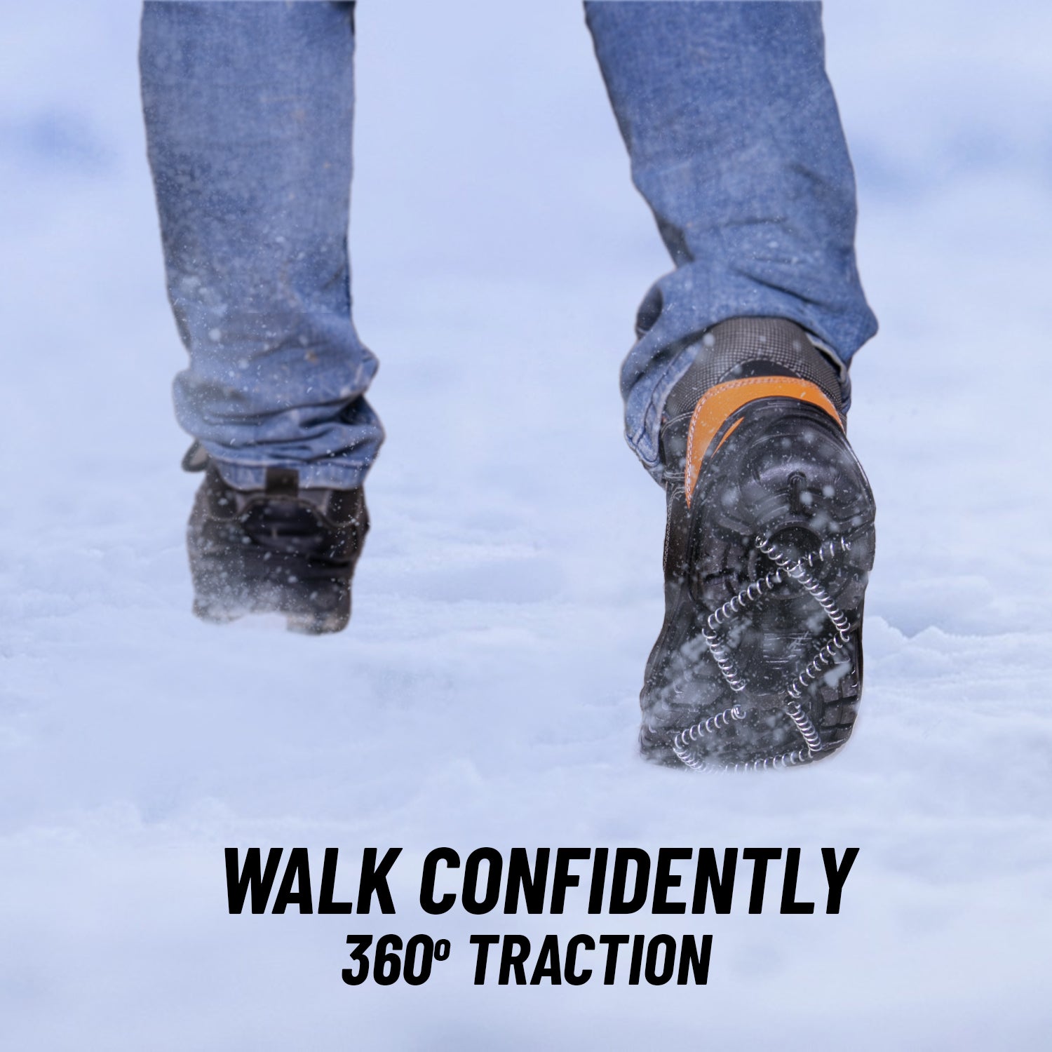 XPRO Walk Traction Cleats - 360-Degree Grip on Snow, Ice, & Multi-terrain Surfaces - Elastic Outer Band w/ Easy-On/Off Heel Tab & 1.2mm Zinc-coated Steel Coils - Abrasion & Rust Resistant - Unisex